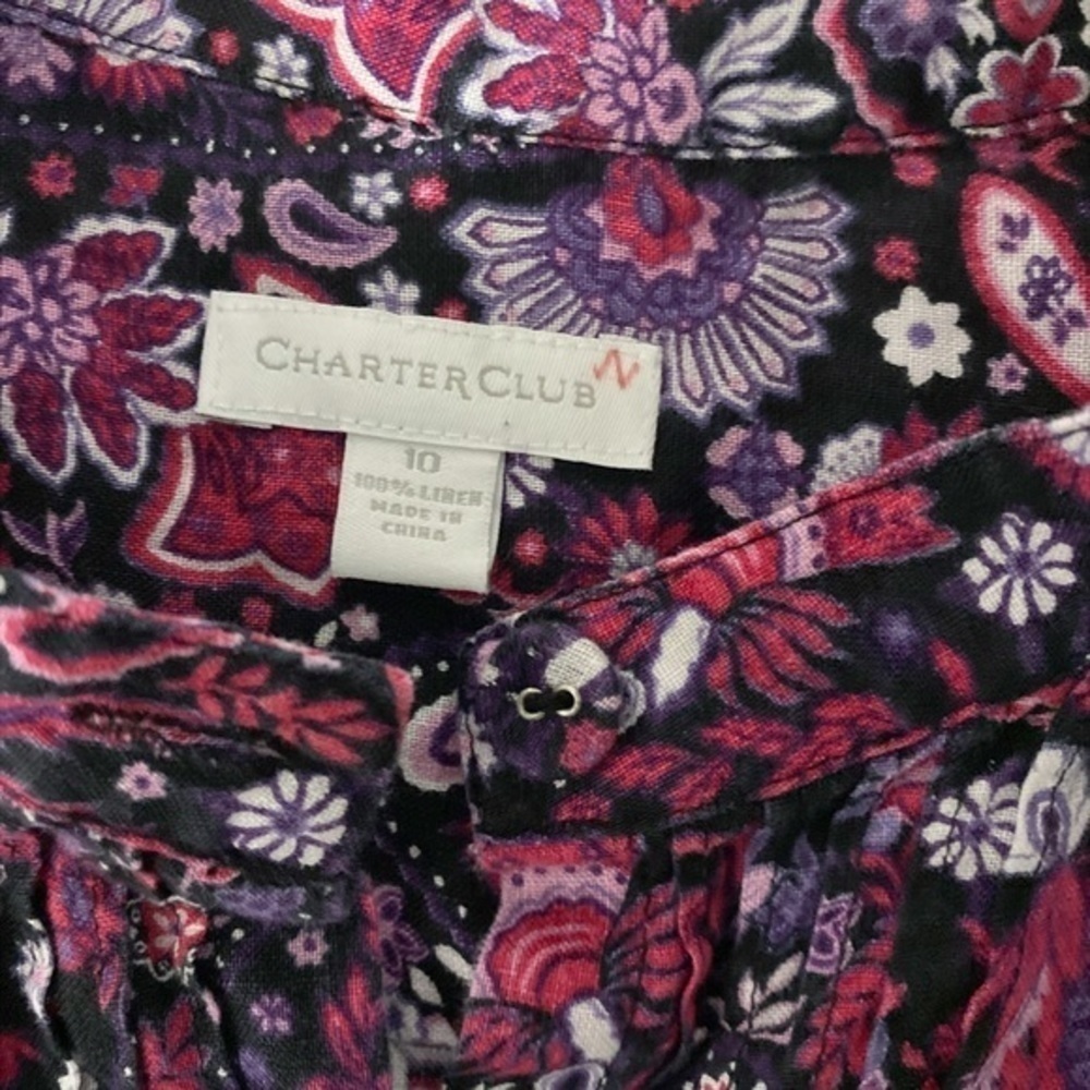 Charter Club Paisley Print Sleeveless linen Button Down blouse - Picture 9 of 9